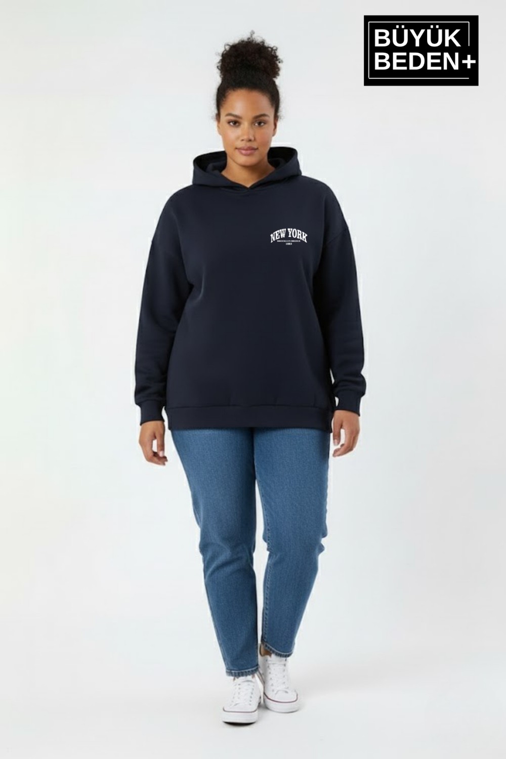 Superlife Kadın Büyük Beden New York Baskılı Kapüşonlu Sweatshirt SPR26BSWK962 görsel 7