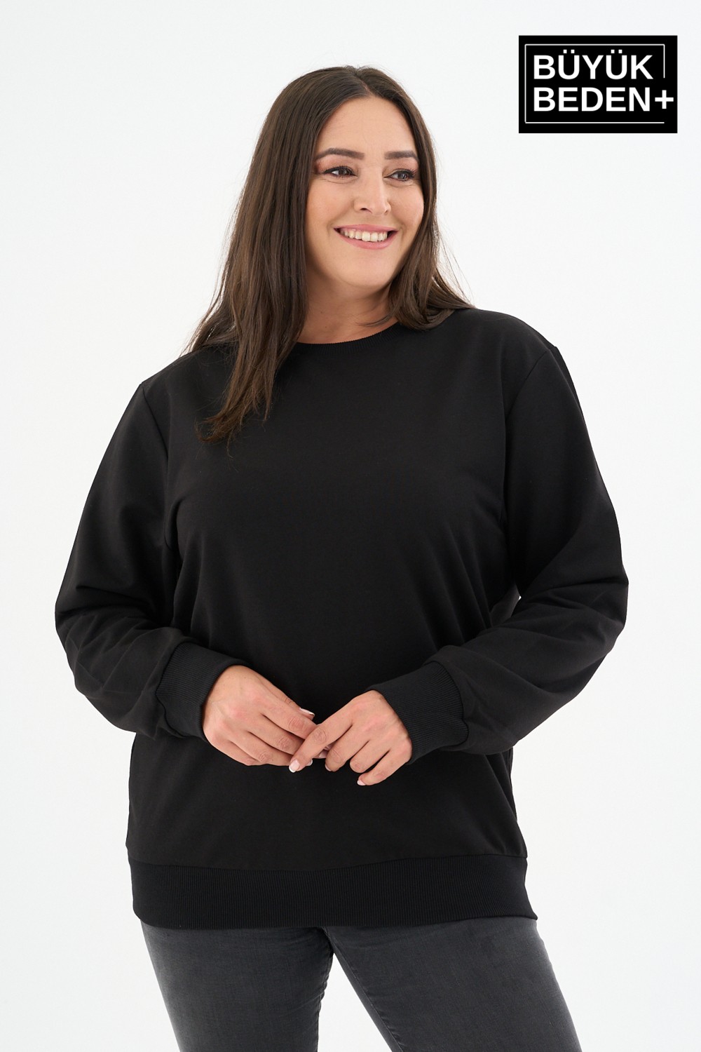 Superlife Kadın Büyük Beden Bisiklet Yaka Kollar ve Etek Ribanalı Ince Sweatshirt, Regular Fit %64 Pamuklu SPR26BSW956 görsel 8