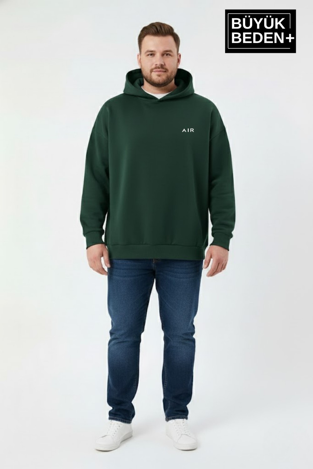Superlife Erkek Büyük Beden Ar Baskılı Kapüşonlu Sweatshirt SPR26BSW963