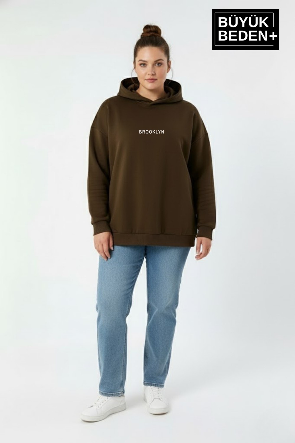 Superlife Kadın Büyük Beden Kapüşonlu Brooklyn Baskılı Sweatshirt SPR26BSWK961