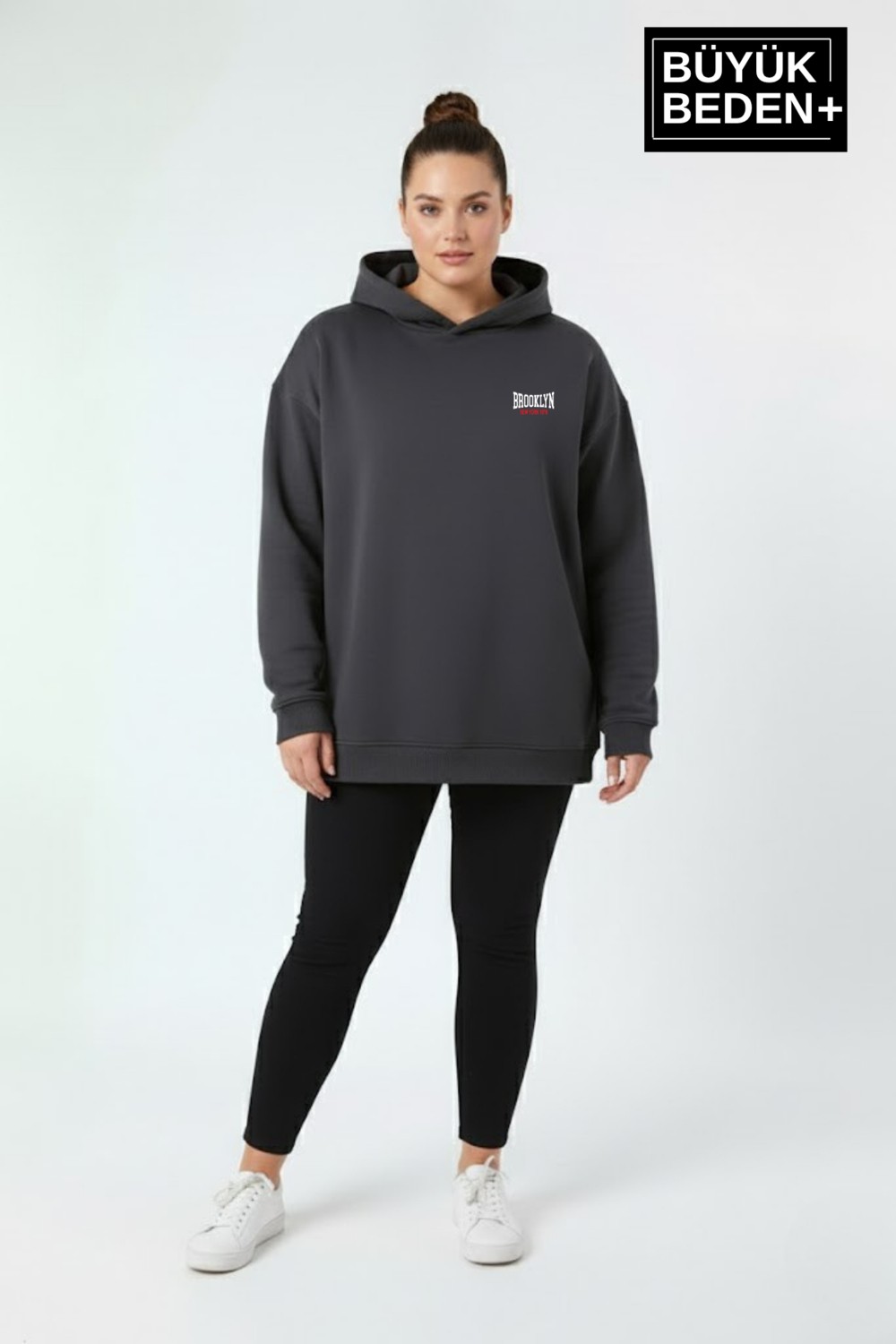 Superlife Kadın Büyük Beden Brooklyn 1970 Baskılı Kapüşonlu Sweatshirt SPR26BSWK964 görsel 7
