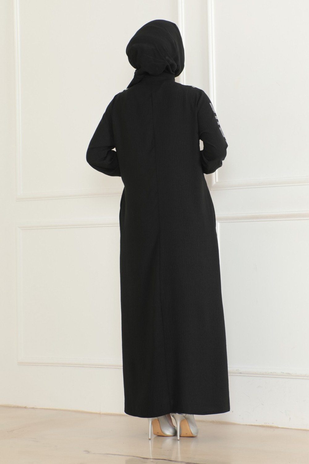 Oktayusta Collection Günlük Siyah Taş Detaylı Ferace görsel 8