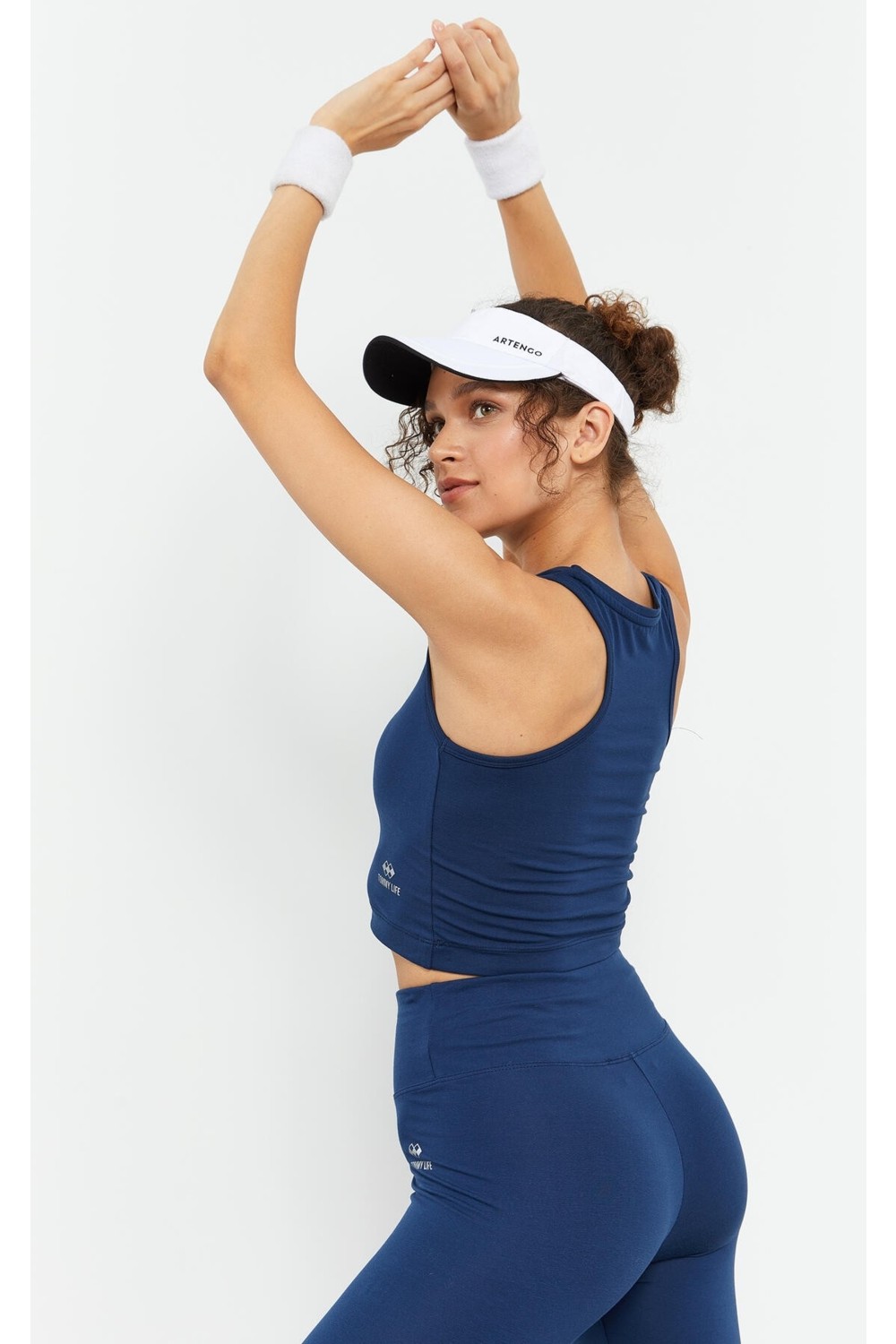Tommy Life Siyah Yüksek Bel Kapri-Crop Atlet Slim Fit Kadın Tayt Takım - 95284 görsel 7