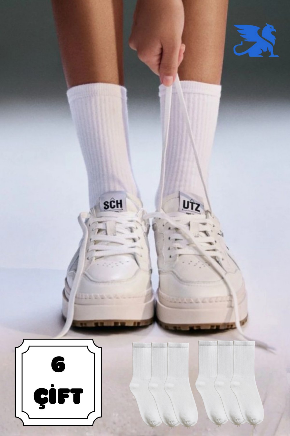 Golden Socks Erkek Beyaz Uzun Spor Tenis Çorap 6 Çift Rahat Nefes Alan Konforlu görsel 3