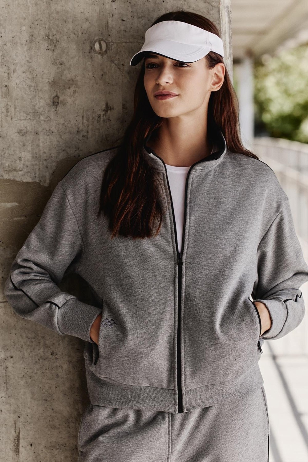 Tommy Life Çam Yeşili Kompakt Pamuklu Kalın Pürüzsüz Dokulu Dik Yaka Oversize Fit Kadın Eşofman Takım - 95340 görsel 5