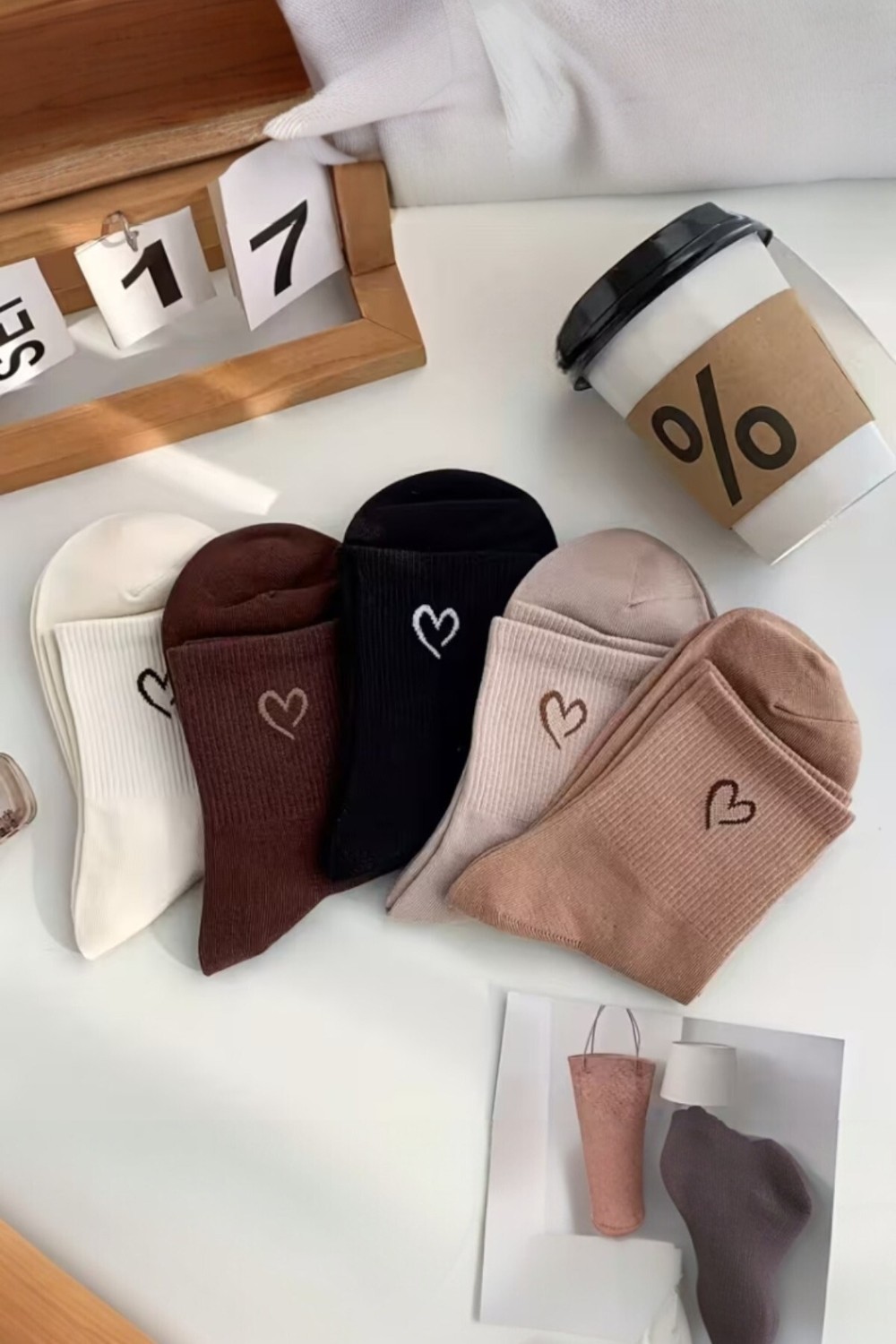 Hitit Socks Kadın 5 Çift Premium Kalite Mini Kalp Desenli Günlük Kullanım Sevimli Kolej Çorabı görsel 5