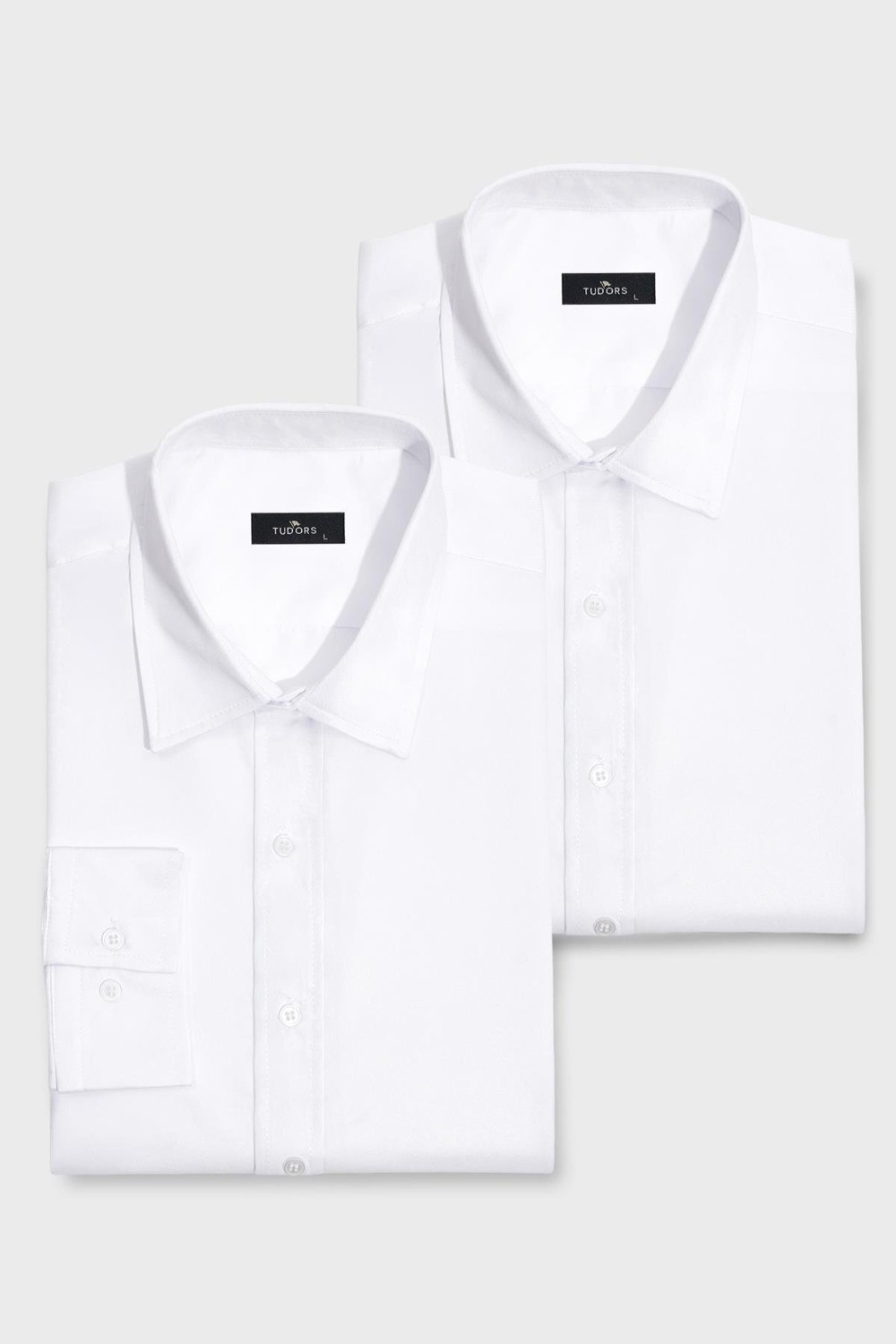 Tudors 2'li Paket Beyaz Slim Fit Kolay Ütü Teri Emen Nefes Alan Doku Dört Mevsim Erkek Gömlek