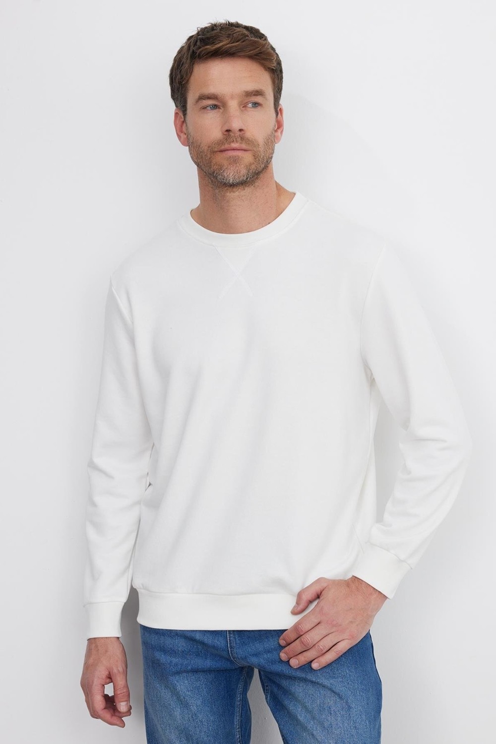 Tudors Unisex Relax Fit Rahat Kesim %100 Pamuk 3 İplik Basic Siyah Bisiklet Yaka Sweatshirt görsel 7