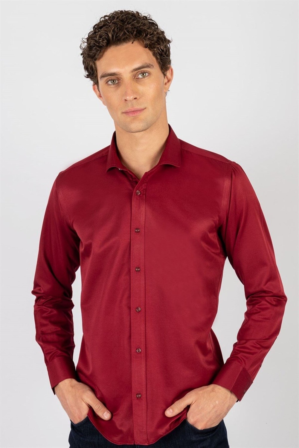 Tudors Modern Slim Fit Uzun Kollu Düz Saten Pamuklu Erkek Siyah Gömlek
