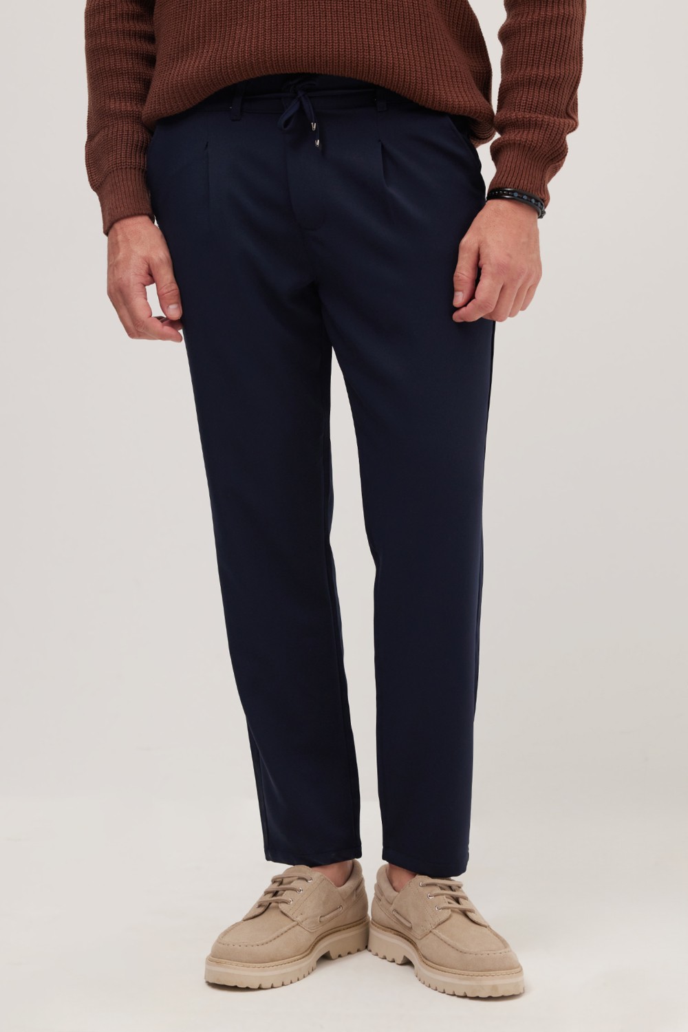 Tudors Erkek Regular Fit Beli Lastikli Bağcıklı Jogger Lacivert Pantolon Rahat Kesim Yan Cepli