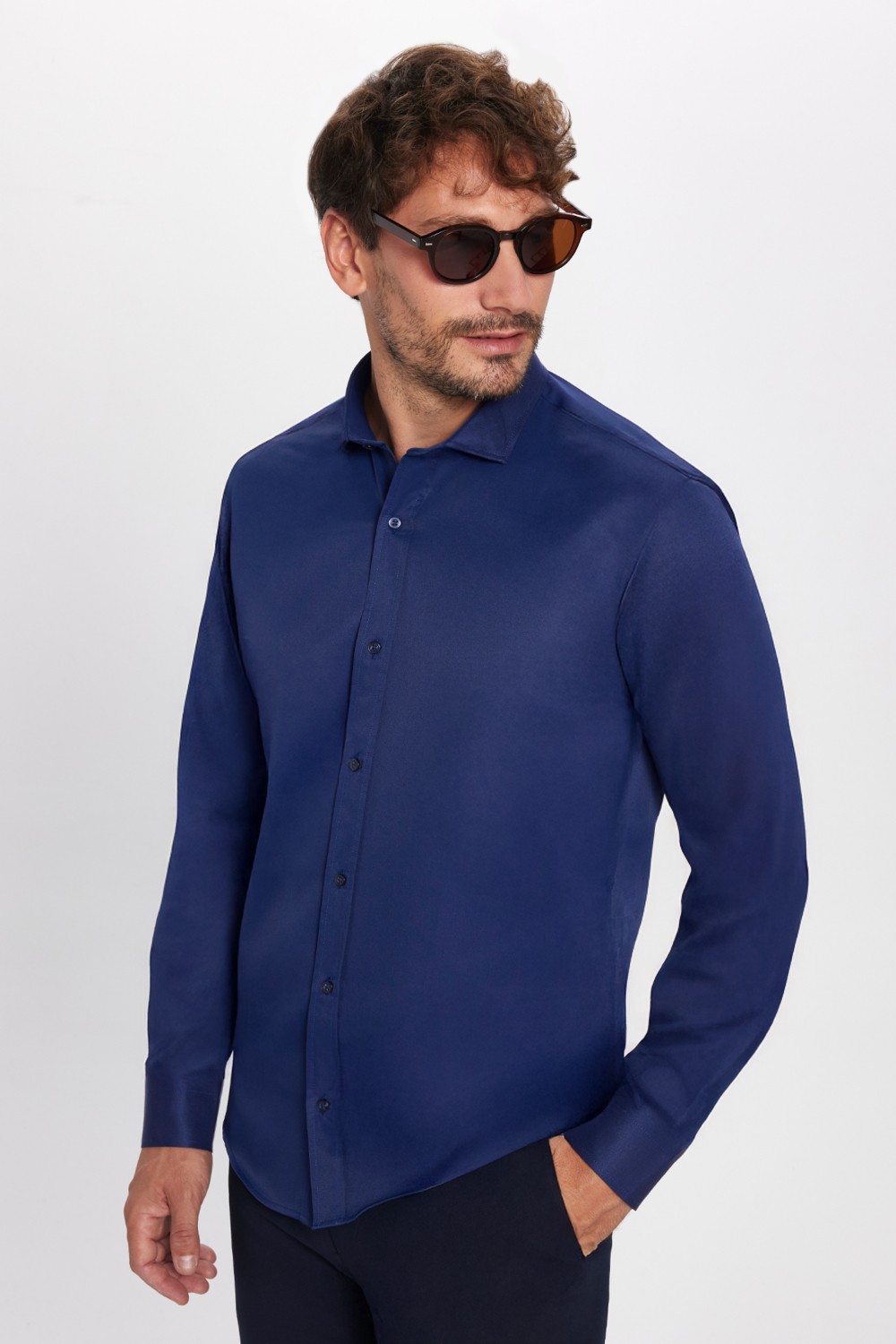 Tudors Modern Slim Fit Uzun Kollu Düz Saten Pamuklu Erkek Siyah Gömlek görsel 6