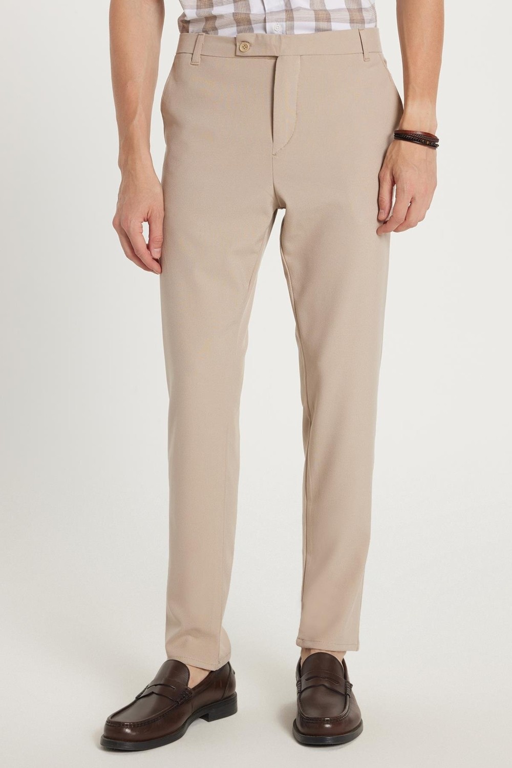 Tudors Erkek Slim Fit Dar Kesim Chino Yandan Cepli Pamuklu Taş Pantolon