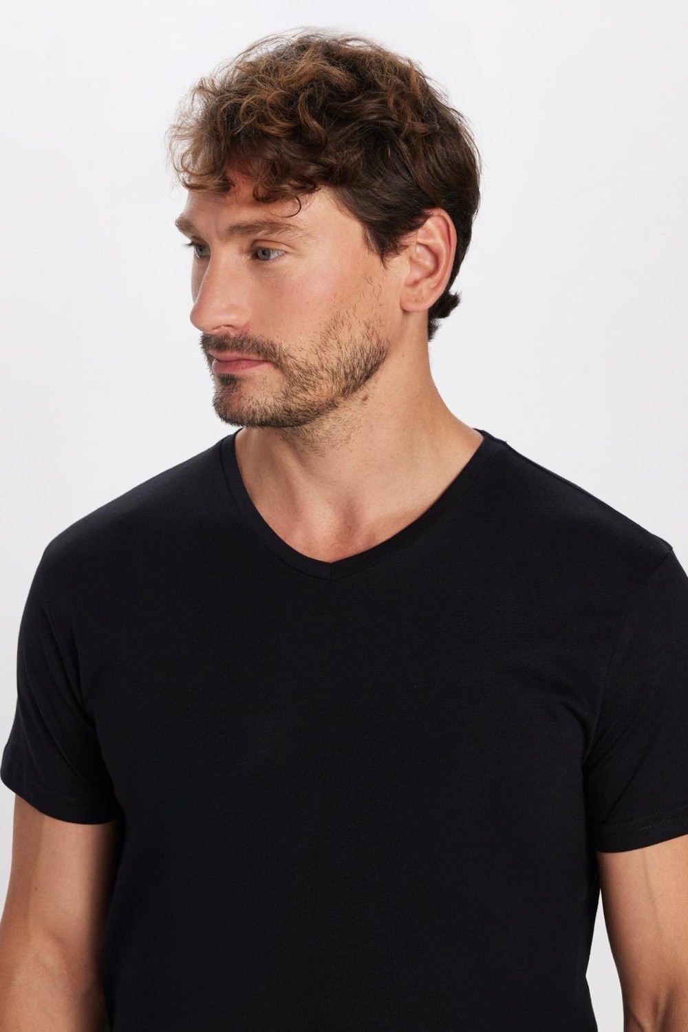 Tudors Erkek Slim Fit Dar Kesim %100 Pamuk Yumuşak Dokulu Siyah V Yaka Tişört