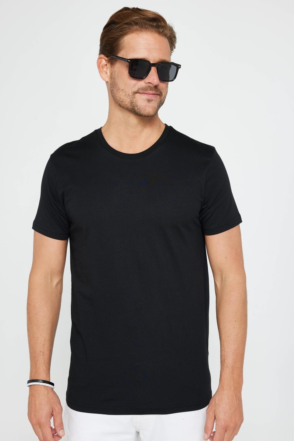 Tudors Unisex Slim Fit Dar Kesim %100 Pamuk Yumuşak Dokulu Siyah Bisiklet Yaka Tişört görsel 8