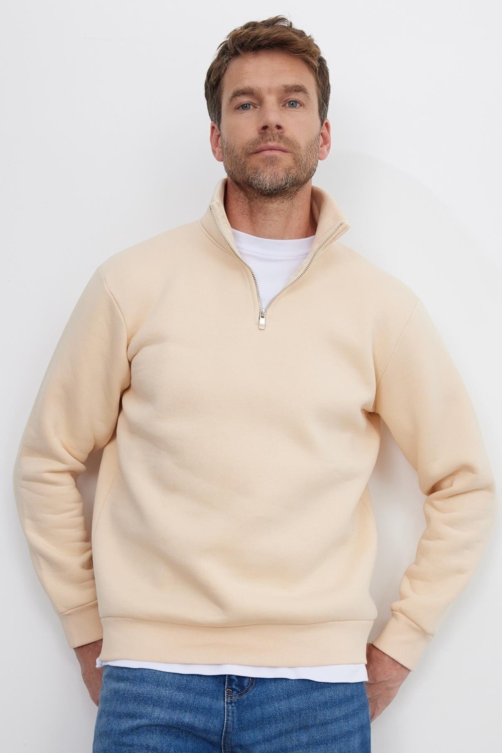 Tudors Unisex Relax Fit Rahat Kesim Pamuklu İçi Polarlı Yarım Fermuarlı Bordo Dik Yaka Sweatshirt