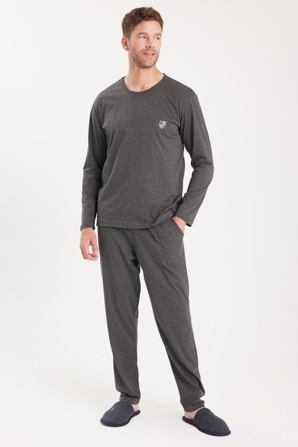 Tudors Erkek Standart Fit %100 Pamuk Bisiklet Yaka Beli Lastikli Lacivert Pijama Takımı