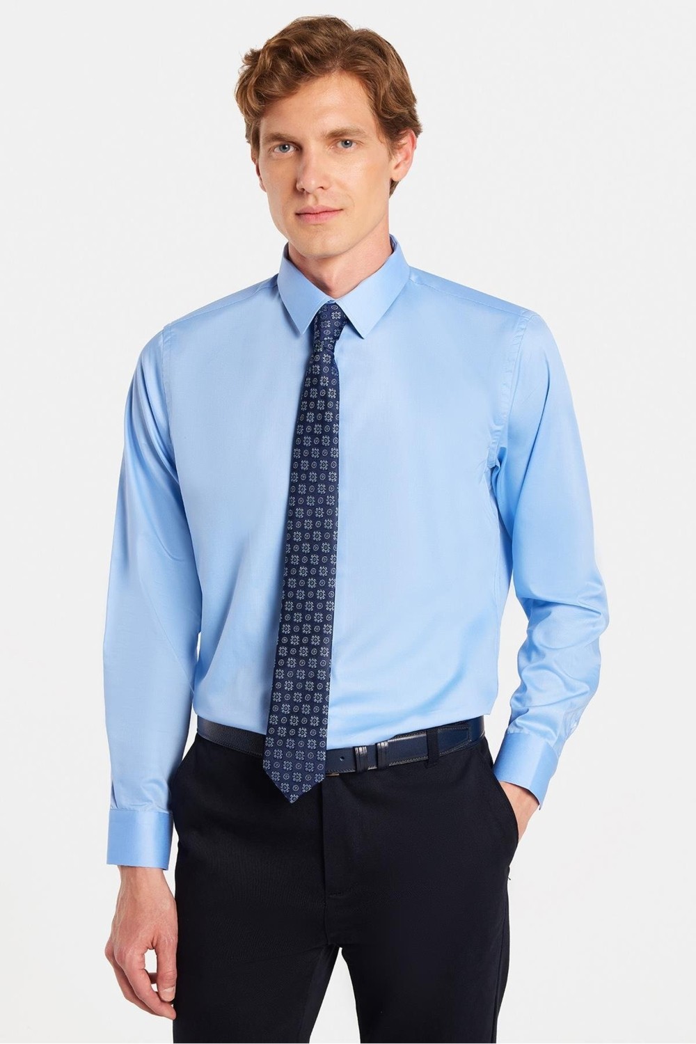 Tudors Erkek Slim Fit Non-Iron Pamuklu Ütü Gerektirmez Açık Mavi Gömlek