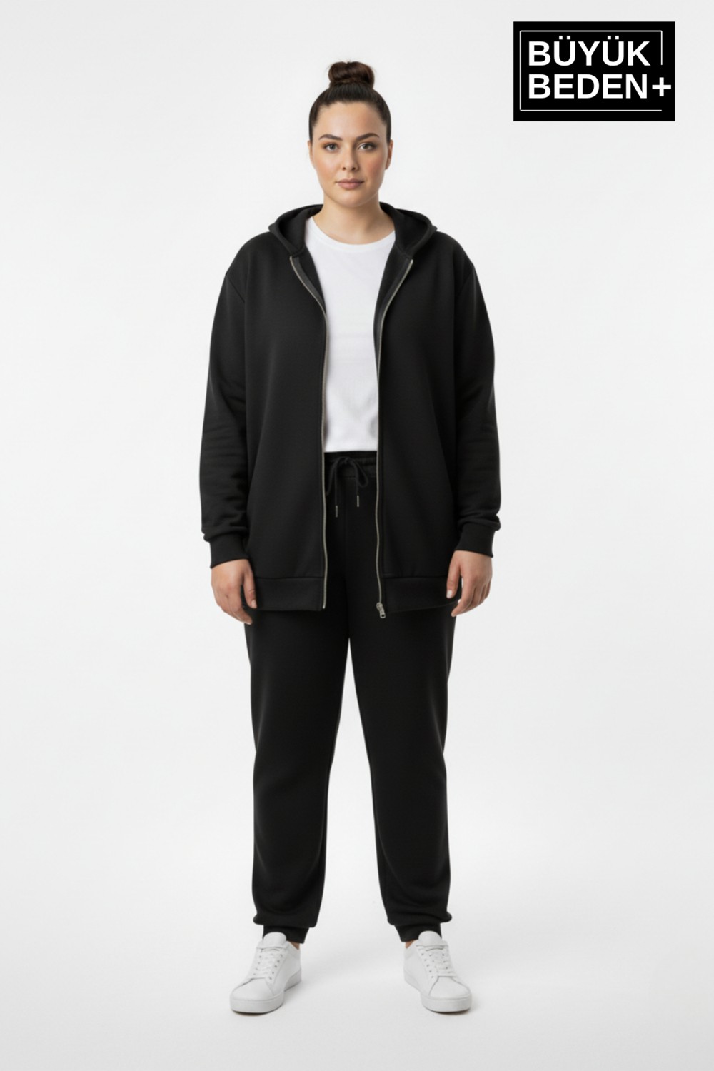 Superlife Kadın Büyük Beden Fermuarlı Kapüşonlu Sweatshirt Hırka - Rahat Kalıp SPR26BHR960