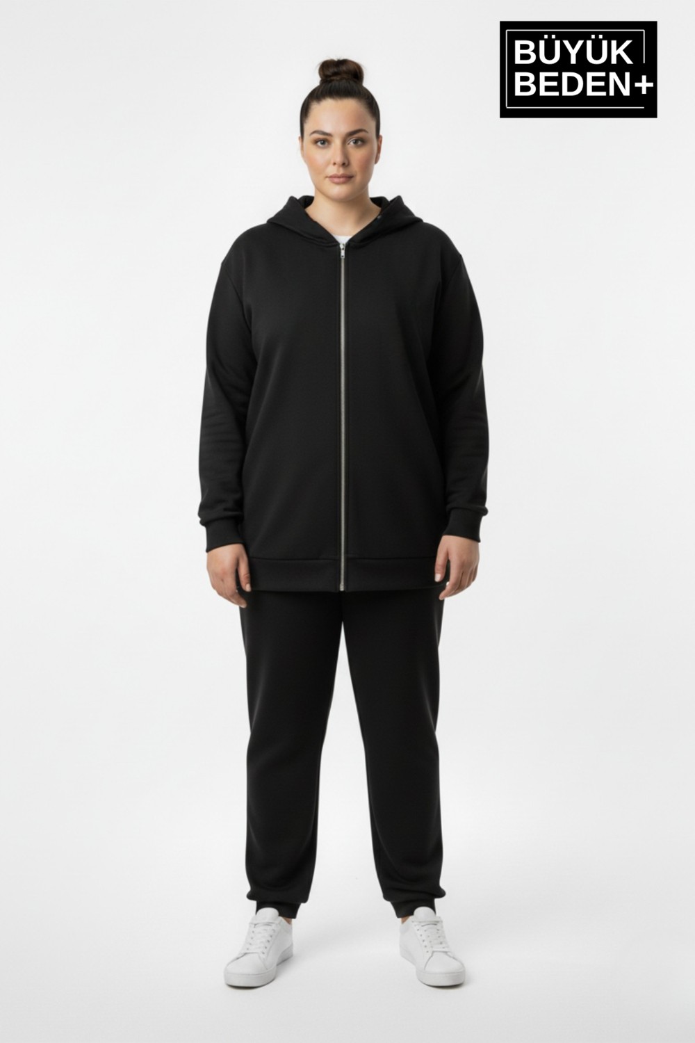 Superlife Kadın Büyük Beden Fermuarlı Kapüşonlu Sweatshirt Hırka - Rahat Kalıp SPR26BHR960 görsel 2