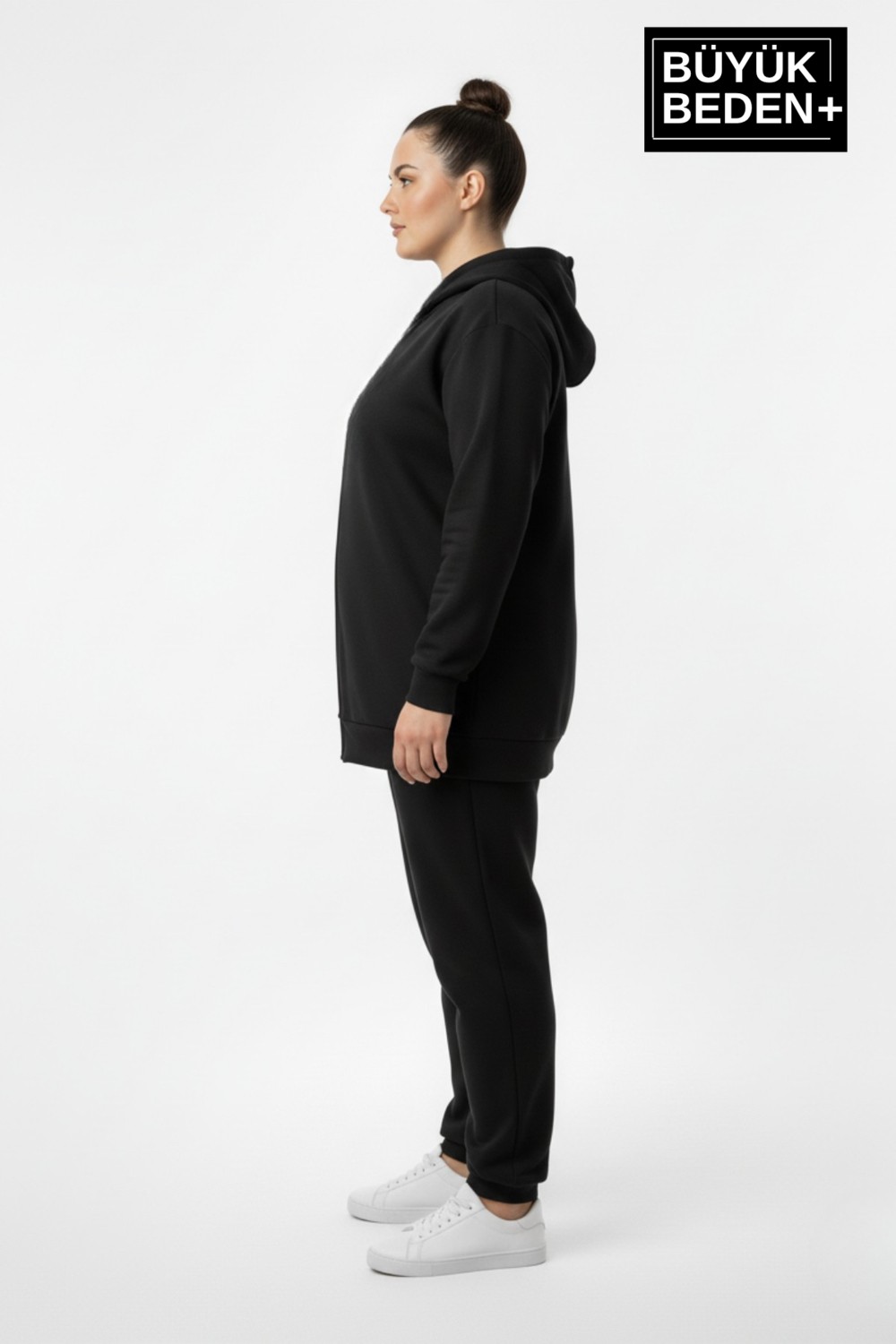 Superlife Kadın Büyük Beden Fermuarlı Kapüşonlu Sweatshirt Hırka - Rahat Kalıp SPR26BHR960 görsel 3