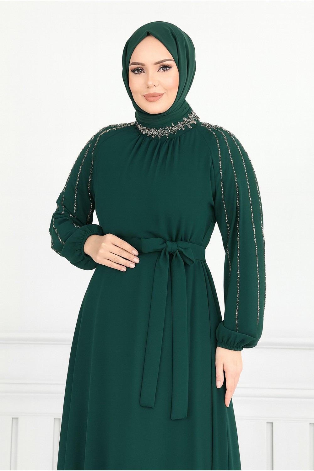 MayaBella Maya Bella Kolları Işlemeli Tesettür Abiye görsel 2