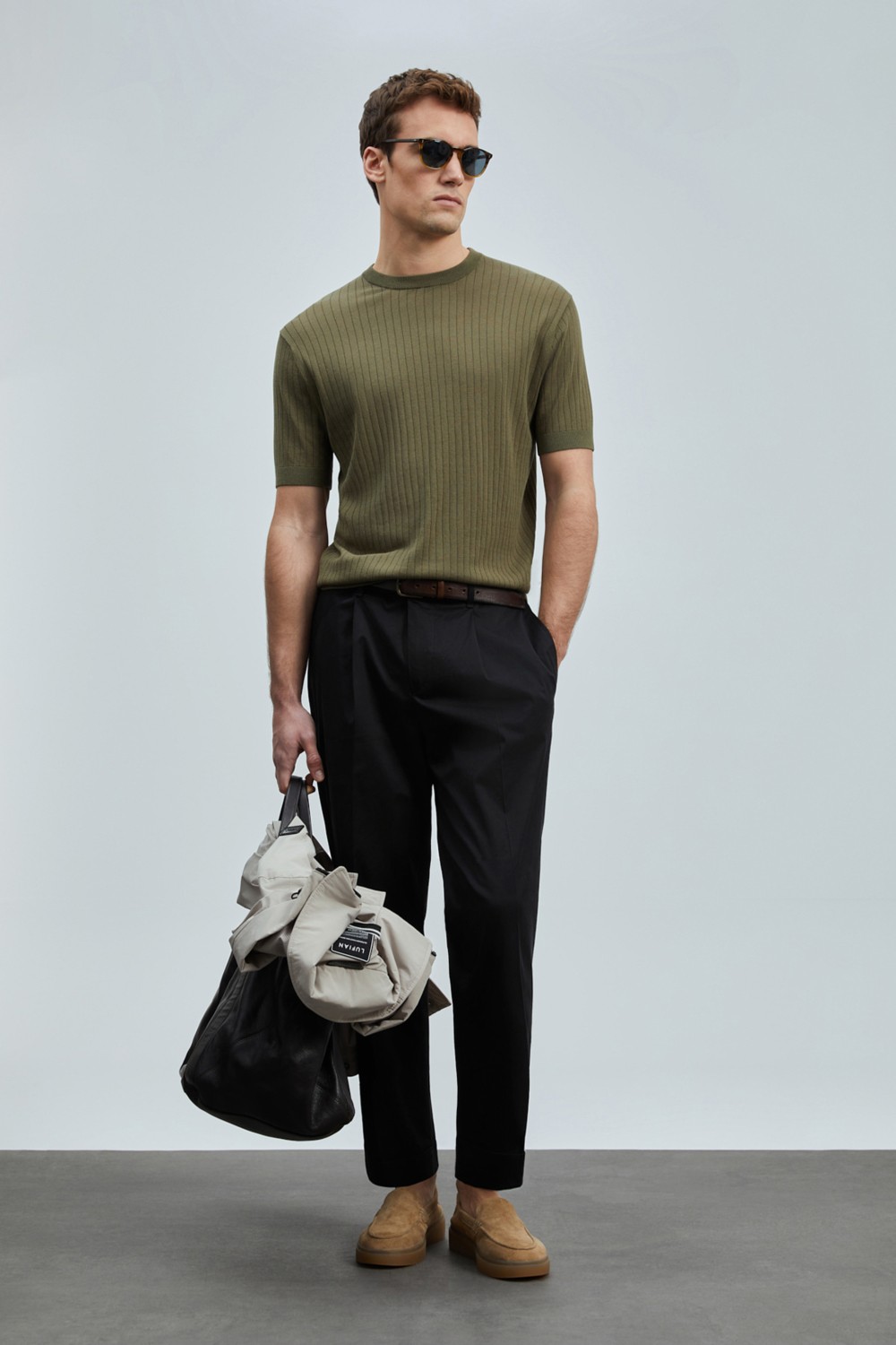 Lufian Albert Smart Erkek Chino Pantolon Comfort Pileli Siyah görsel 3