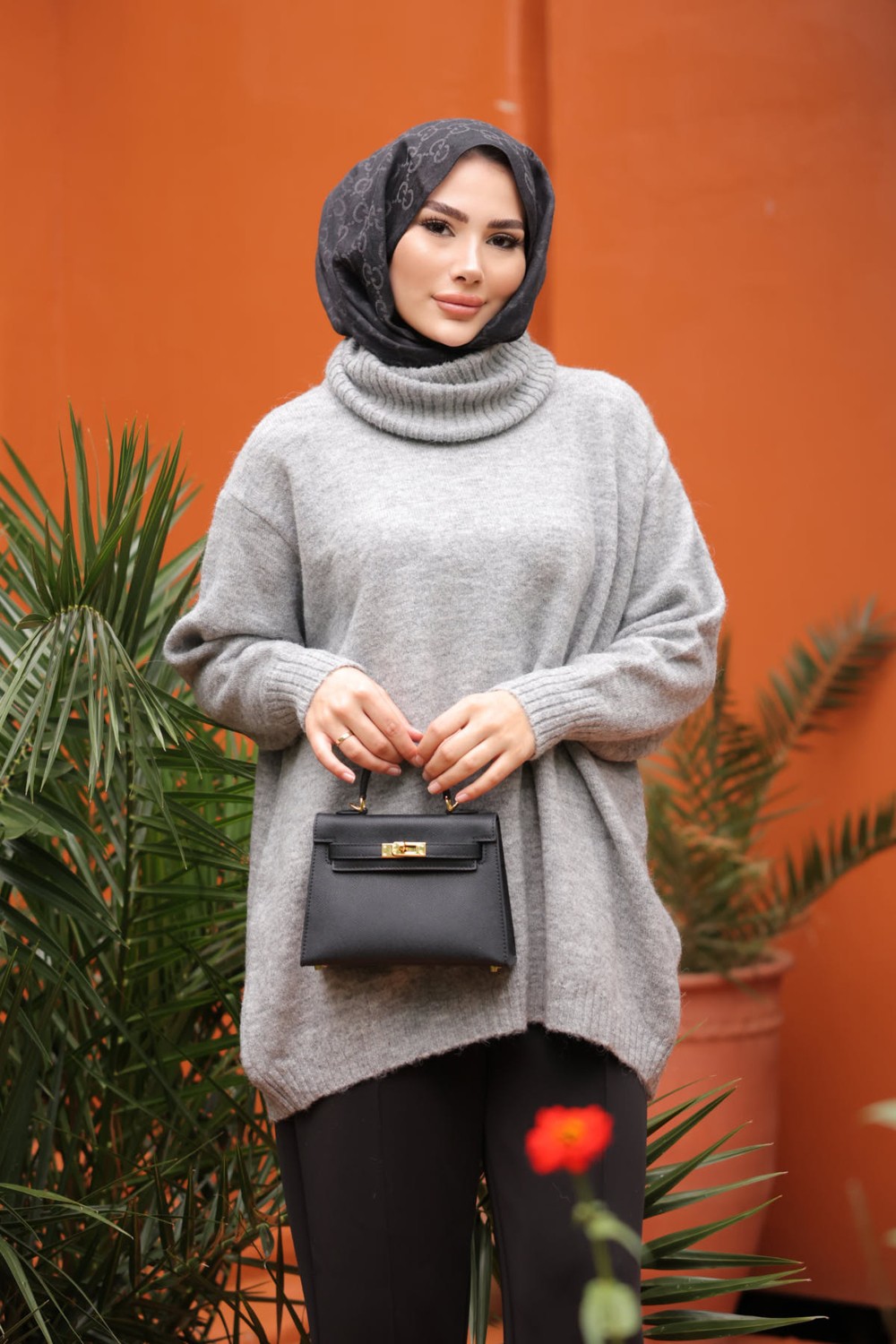 İmaj Butik Gri Balıkçı Yaka Salaş Triko Kazak görsel 5
