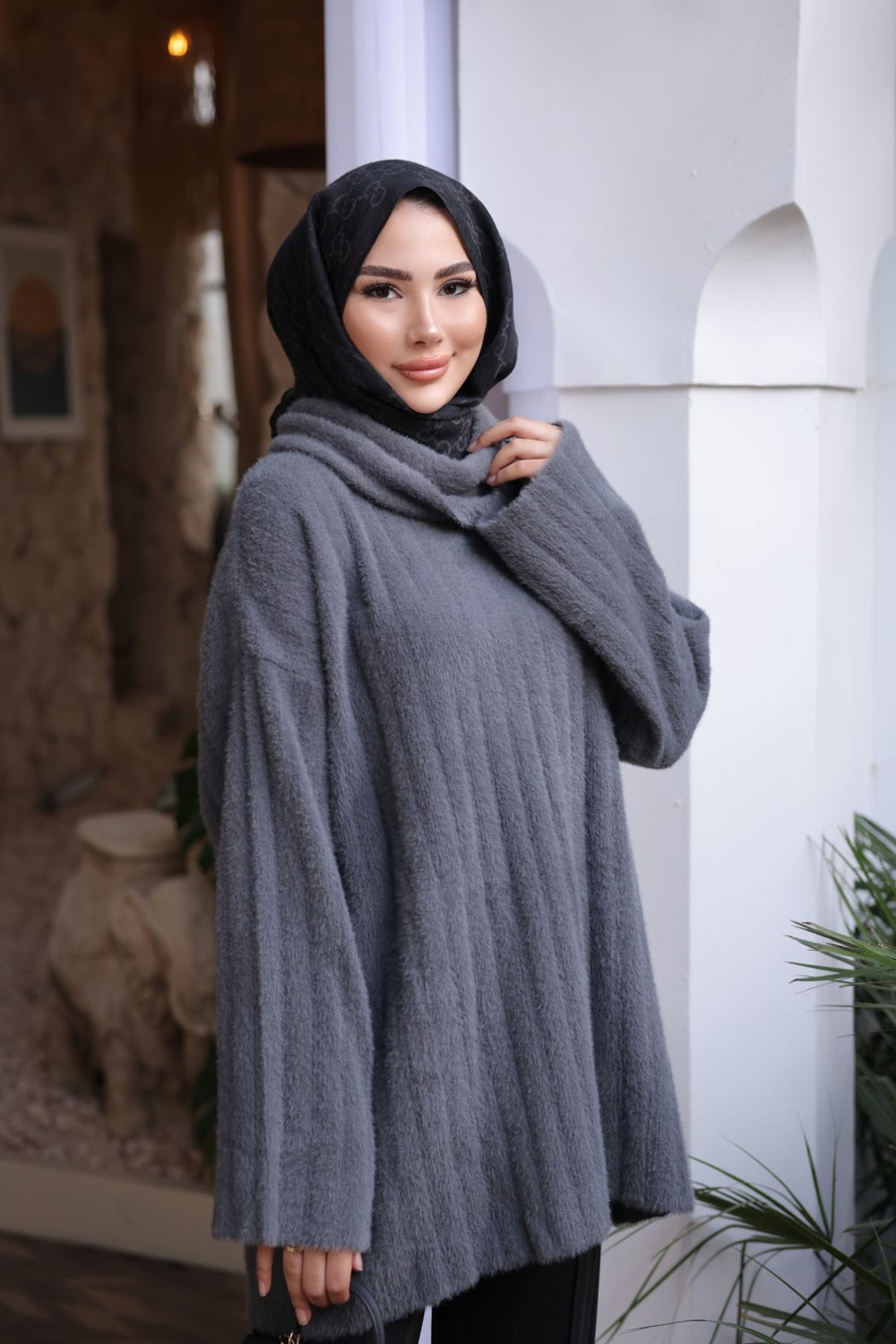 İmaj Butik Bordo Balıkçı Yaka Salaş Angora Yumoş Triko Tunik