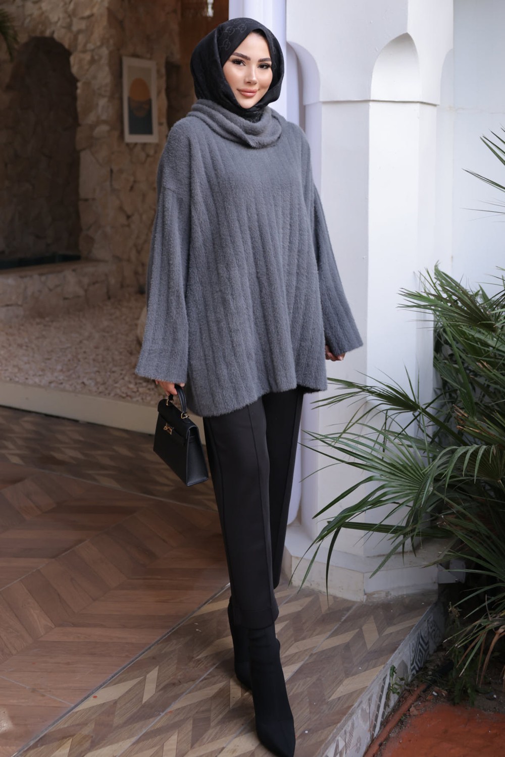 İmaj Butik Bordo Balıkçı Yaka Salaş Angora Yumoş Triko Tunik görsel 3