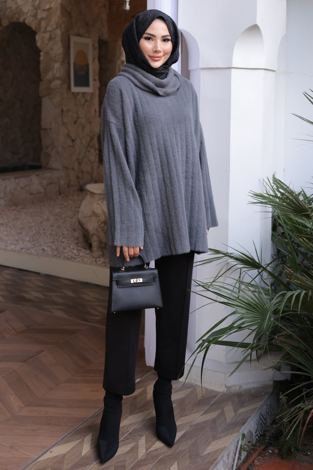 İmaj Butik Bordo Balıkçı Yaka Salaş Angora Yumoş Triko Tunik görsel 4