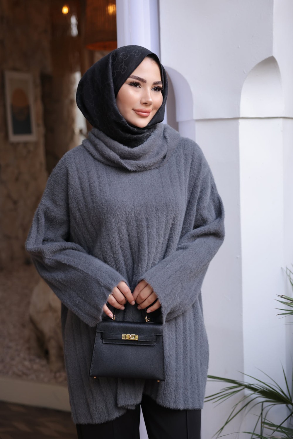 İmaj Butik Bordo Balıkçı Yaka Salaş Angora Yumoş Triko Tunik görsel 5