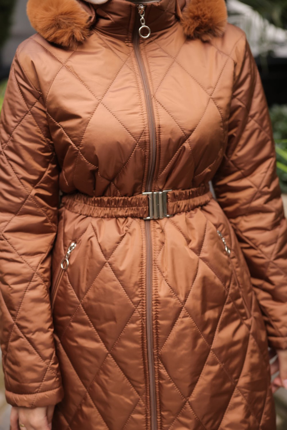 İmaj Butik Haki Kapüşonlu Fermuarlı Kapitone Mont görsel 5