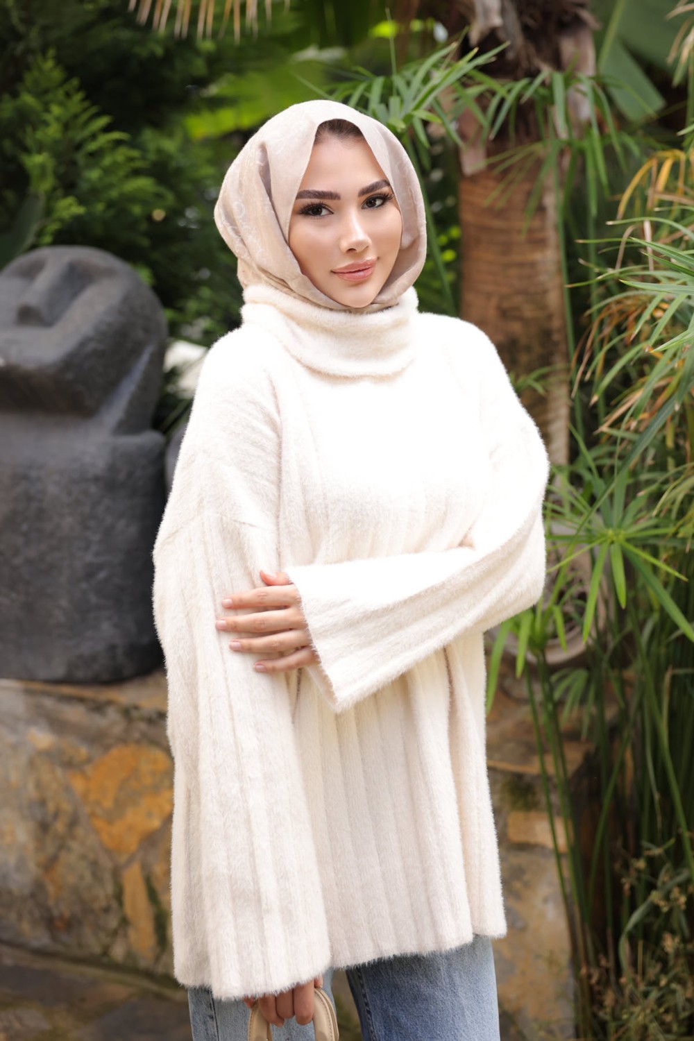 İmaj Butik Bordo Balıkçı Yaka Salaş Angora Yumoş Triko Tunik görsel 6