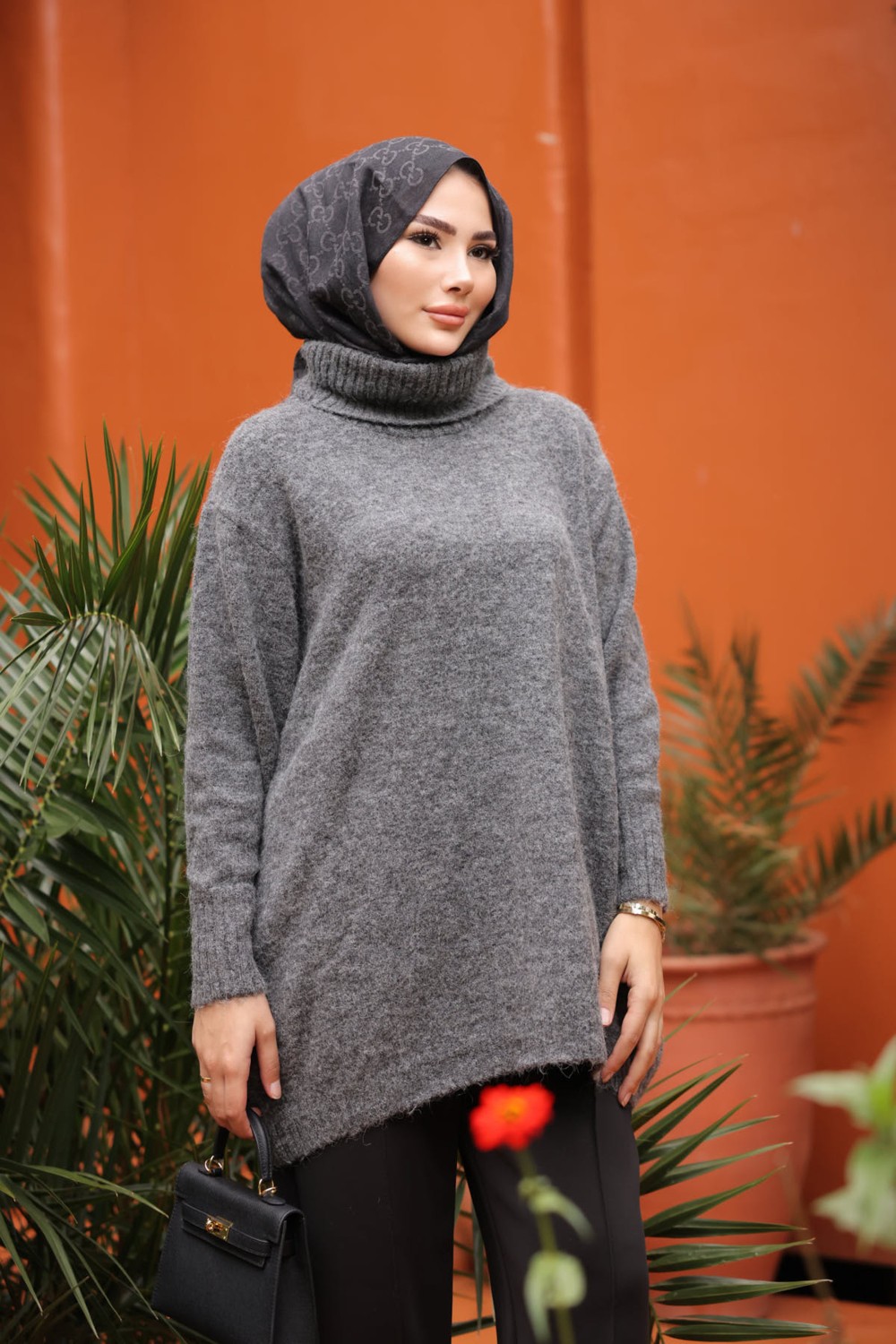 İmaj Butik Gri Balıkçı Yaka Salaş Triko Kazak görsel 6