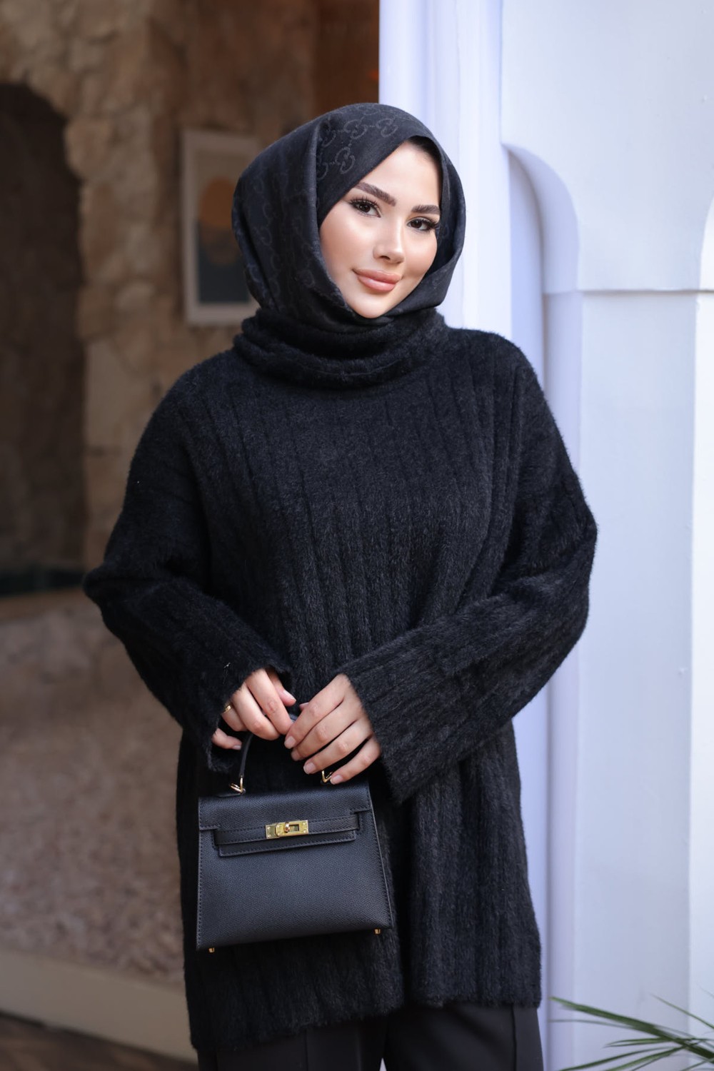 İmaj Butik Bordo Balıkçı Yaka Salaş Angora Yumoş Triko Tunik