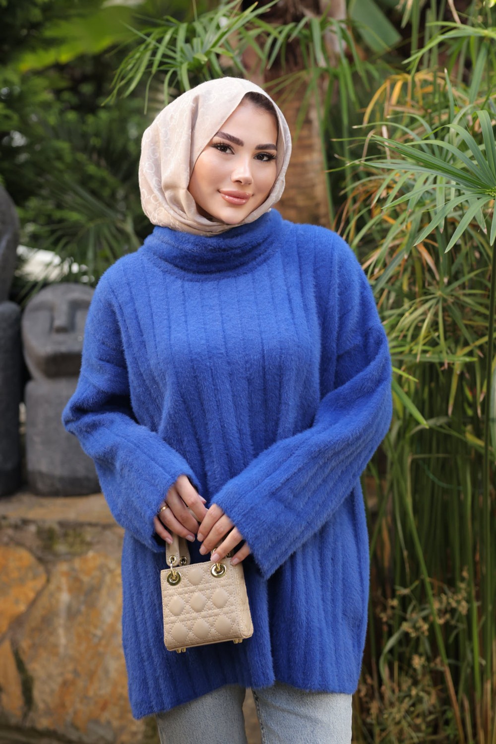 İmaj Butik Bordo Balıkçı Yaka Salaş Angora Yumoş Triko Tunik