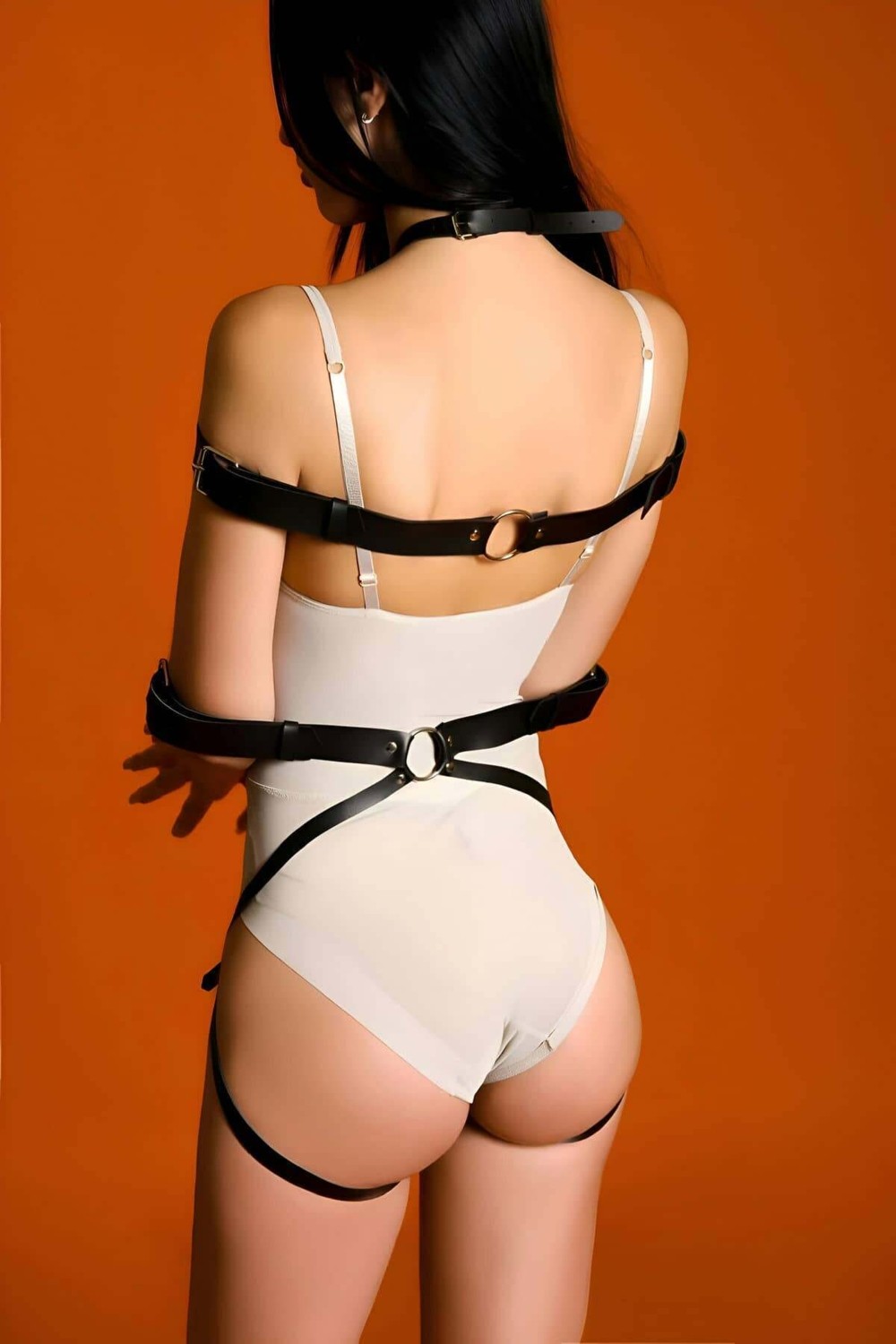 Fantazi Vücut Kelepçesi, Ağı Açık Deri Esaret Kemeri Takımı Harness - BRF1062 görsel 3