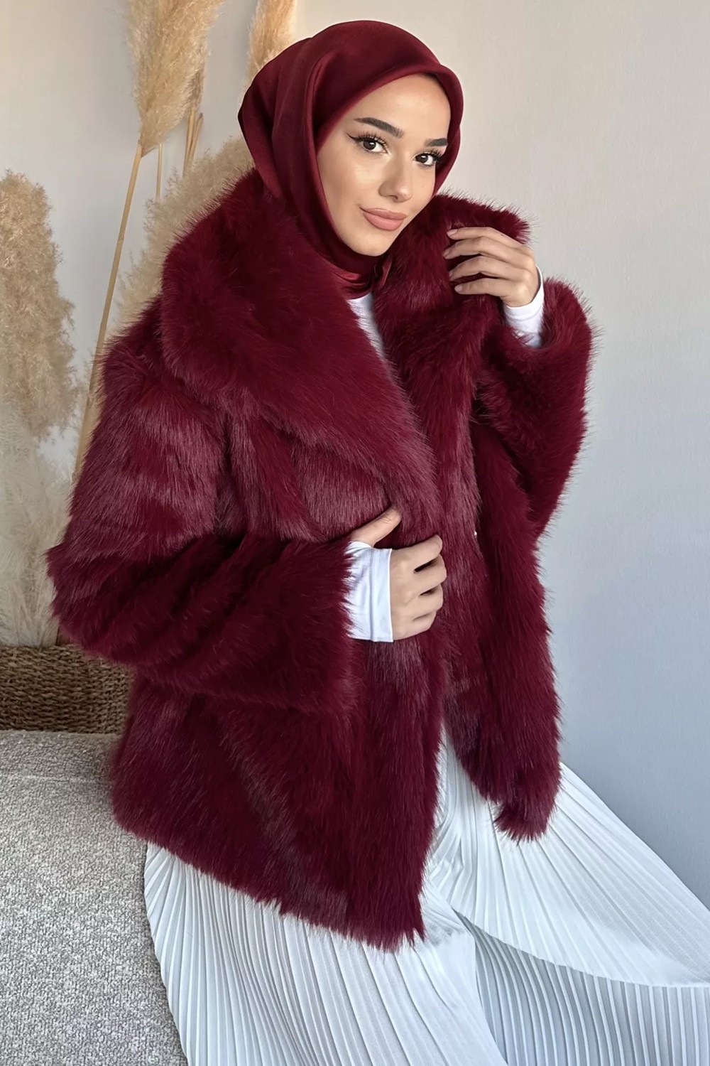 Julude Iç Astarlı Çift Cepli Kürklü Tesettür Mont P-00019456 görsel 8
