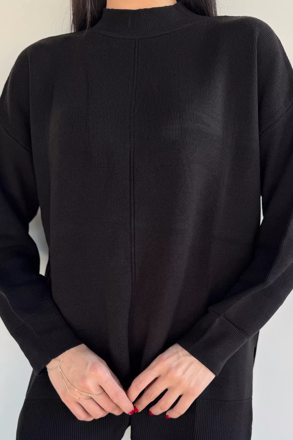 Gülseli Yan Yırtmaçlı Triko Tunik P-00019652 görsel 2