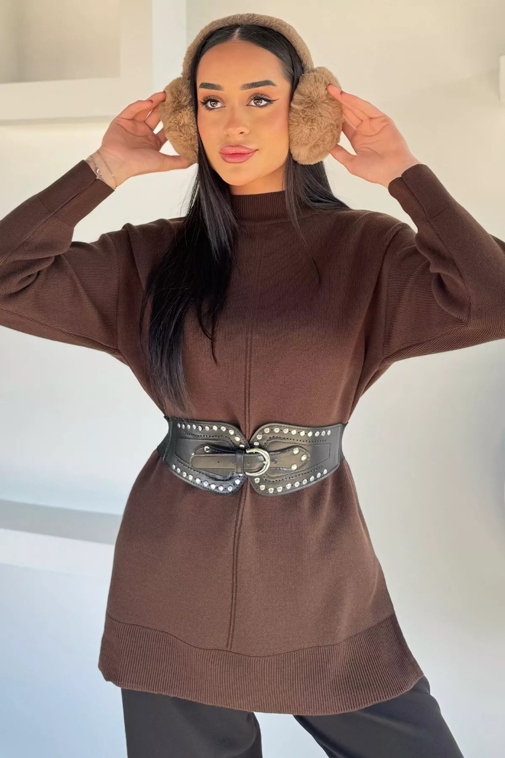 Gülseli Yan Yırtmaçlı Triko Tunik P-00019652 görsel 4
