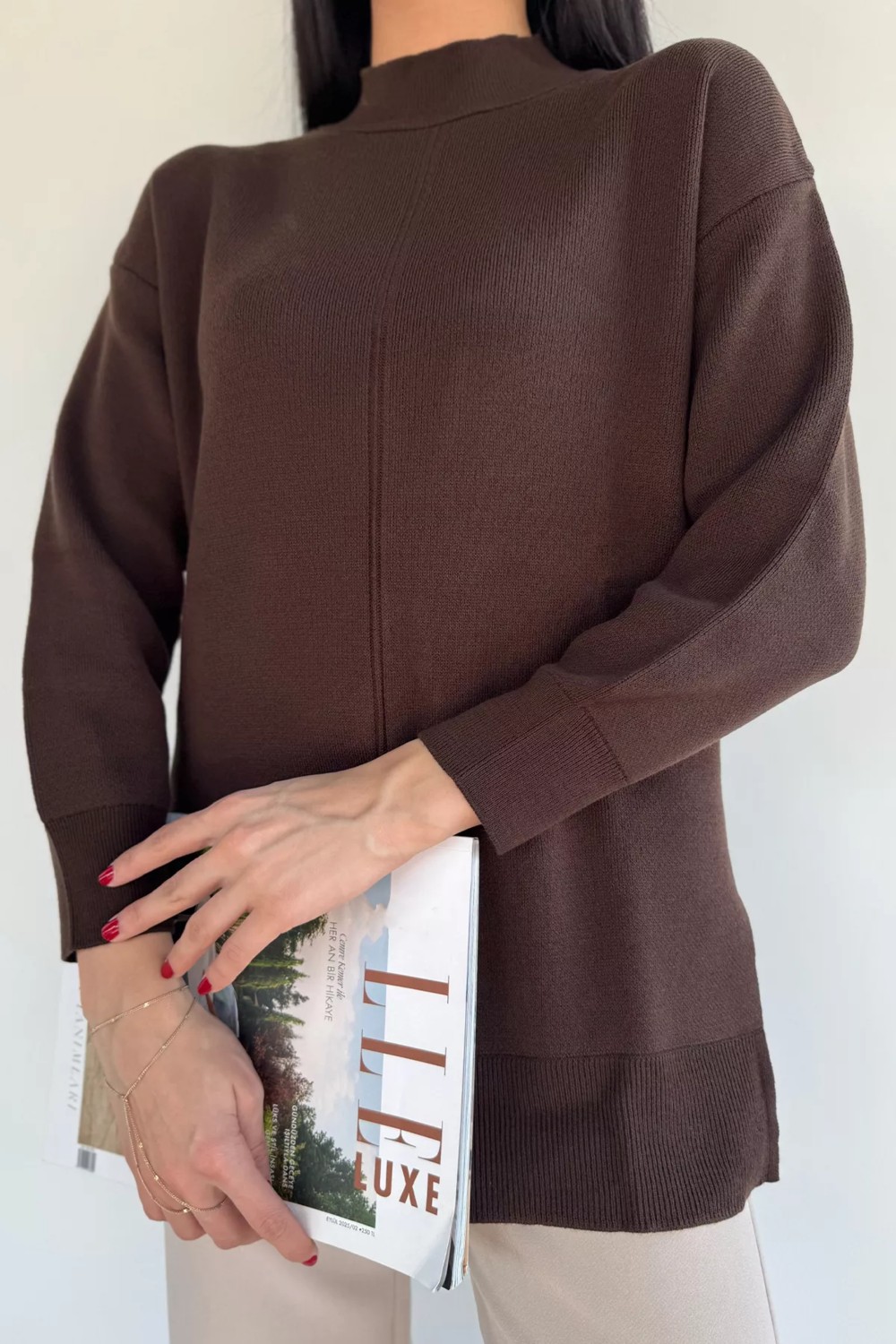 Gülseli Yan Yırtmaçlı Triko Tunik P-00019652 görsel 6