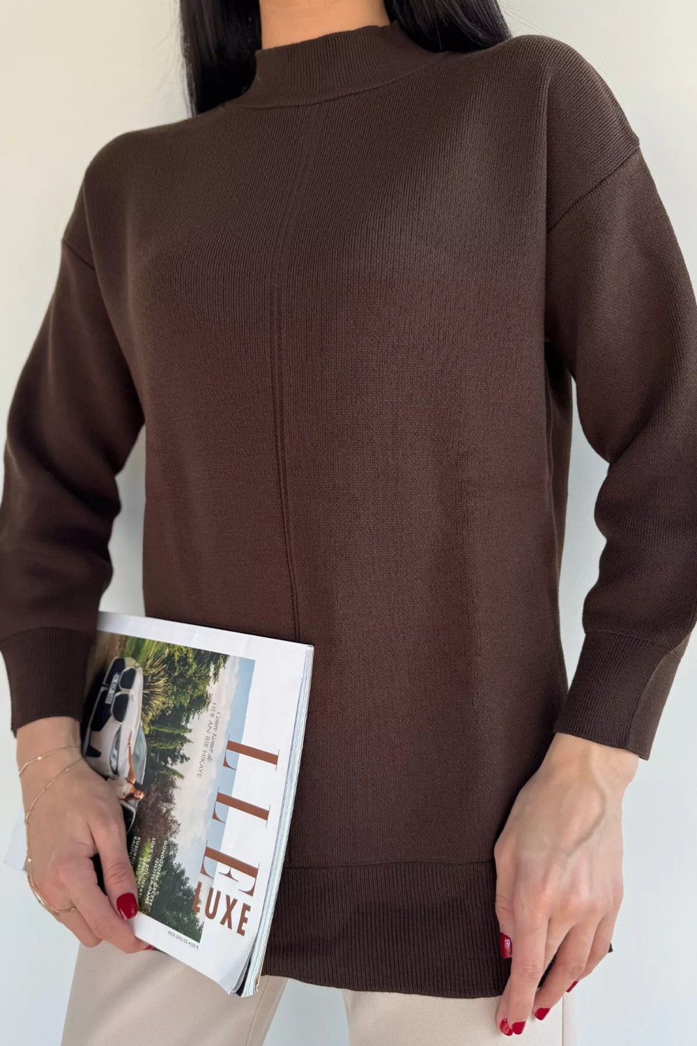 Gülseli Yan Yırtmaçlı Triko Tunik P-00019652 görsel 7