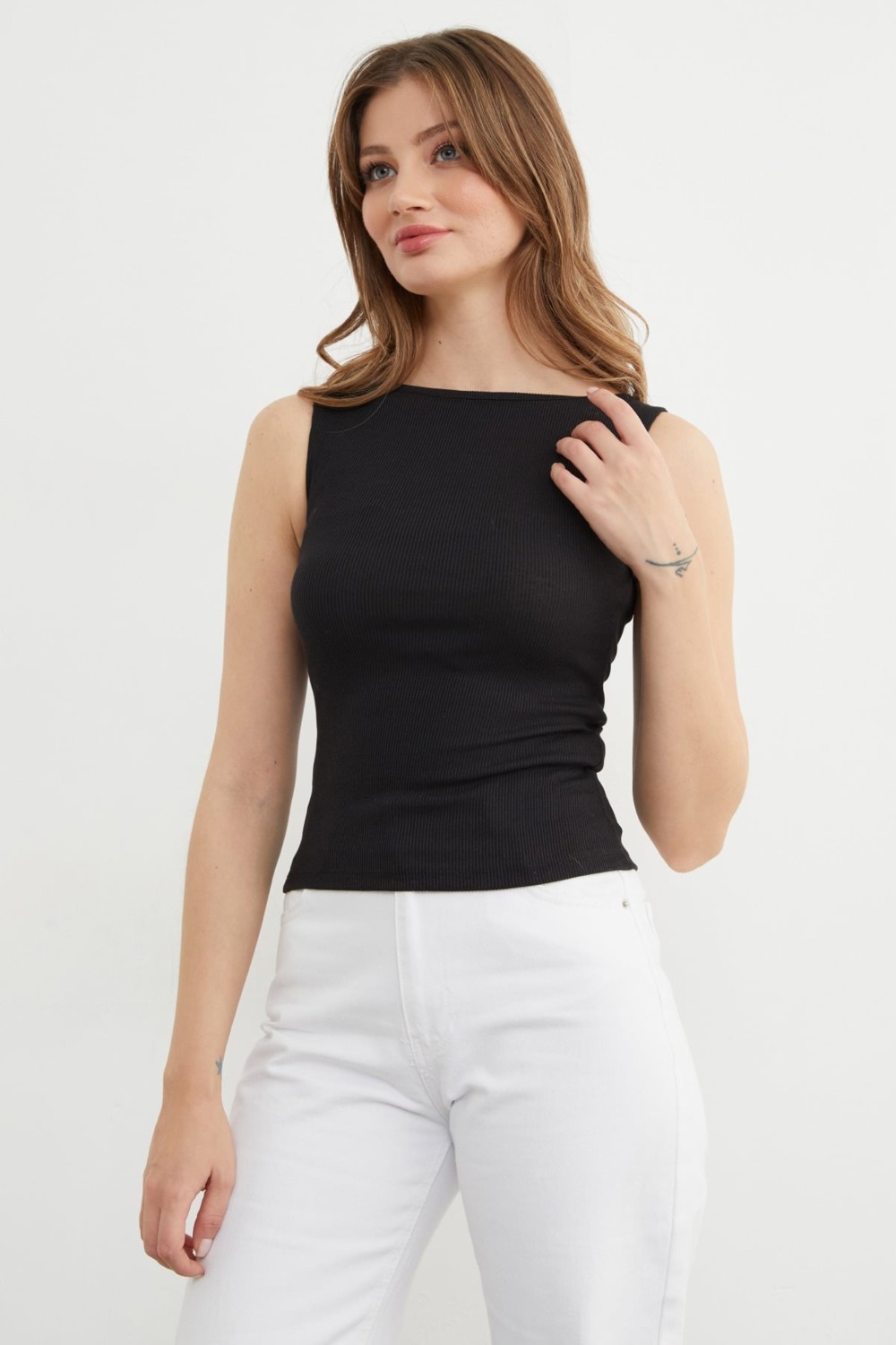 FullaModa Fitilli Kayık Yaka Body