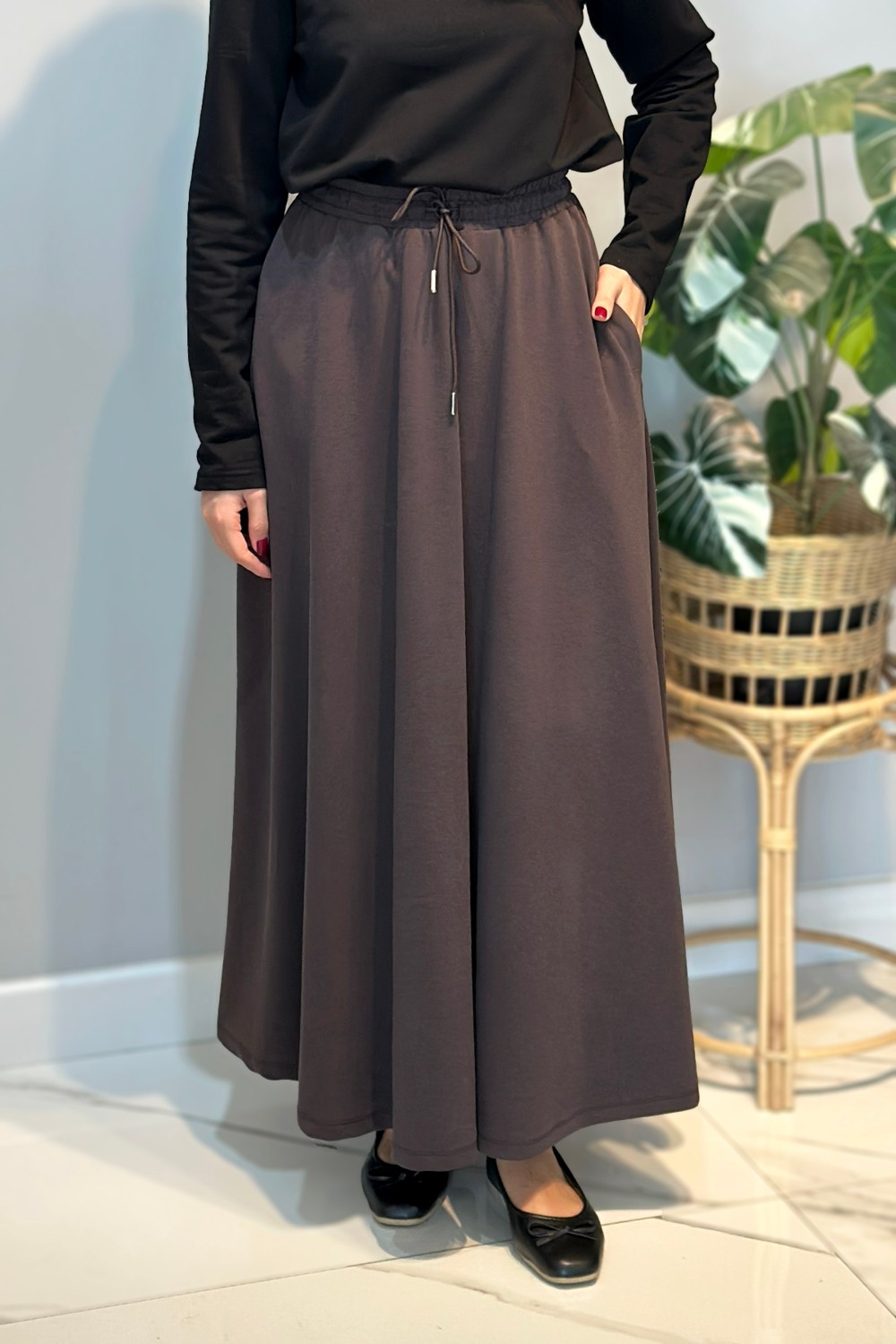Lale Butik Cupra Kloş Etek 36469 Kahverengi