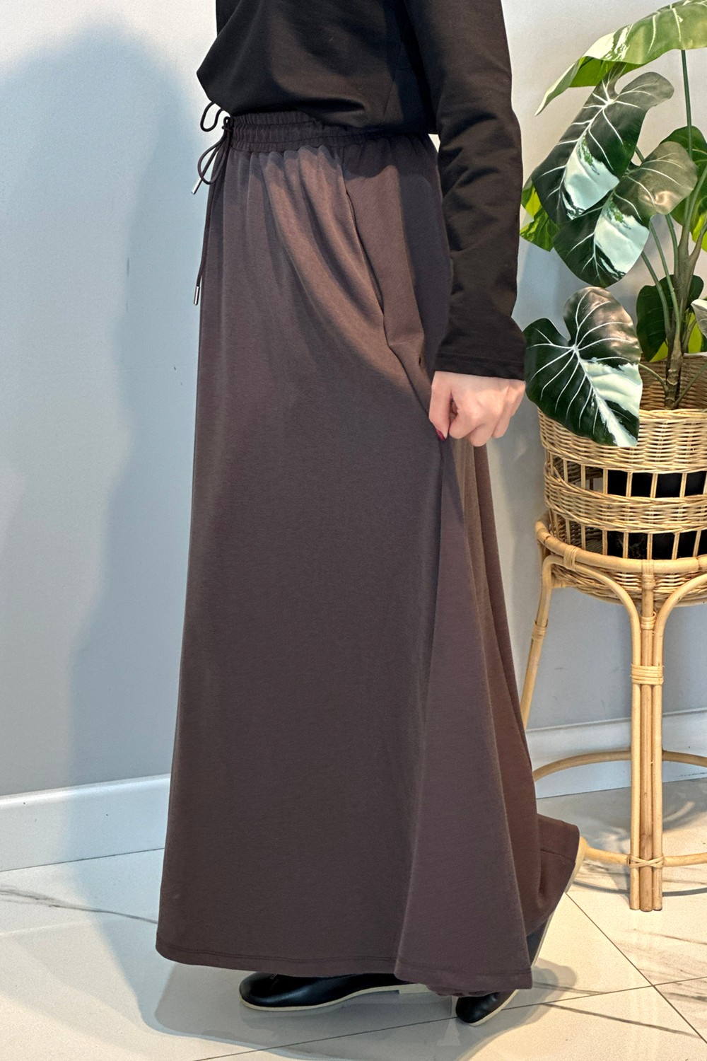Lale Butik Cupra Kloş Etek 36469 Kahverengi görsel 2
