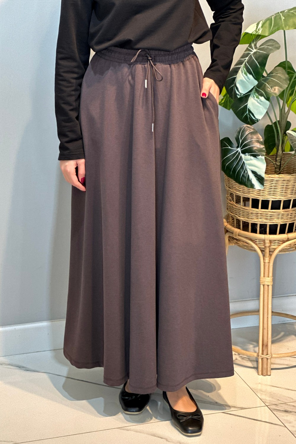 Lale Butik Cupra Kloş Etek 36469 Kahverengi görsel 3
