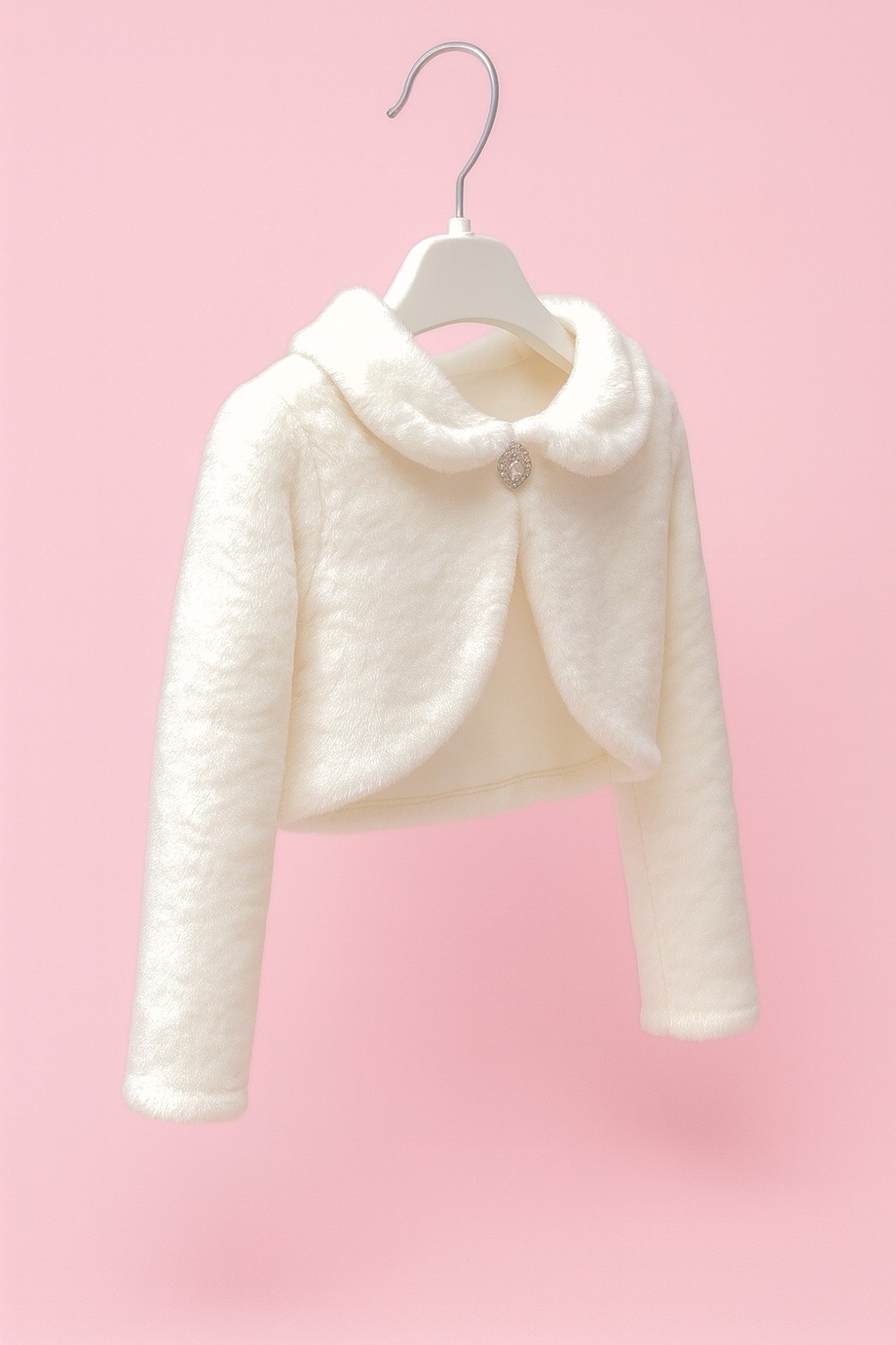 Kız Çocuk ve Bebek Abiye Peluş Bolero, Inci Düğmeli Kürklü Şık Model (Düğün&nişan&parti) 2–13 Yaş görsel 2