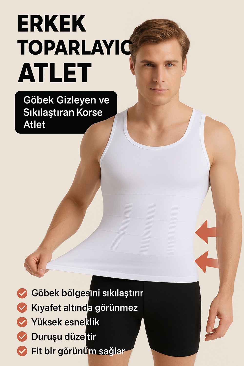 FitQueen Erkek Göbek Toparlayıcı Korse Atlet, Ince Gösteren Dikişsiz Şekillendirici Atlet