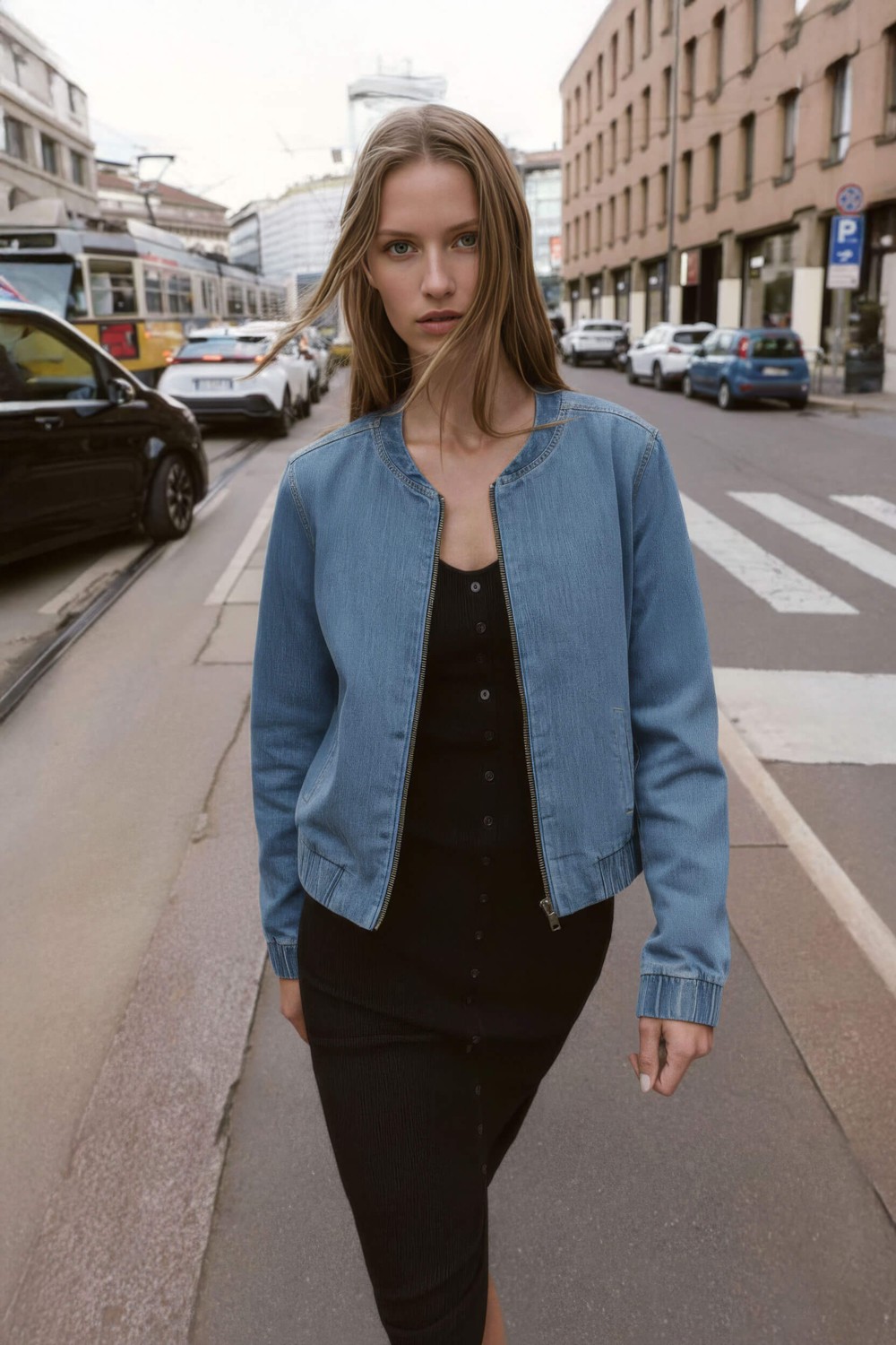 Markapia Kadın Açık Mavi Bomber Denim Ceket görsel 3