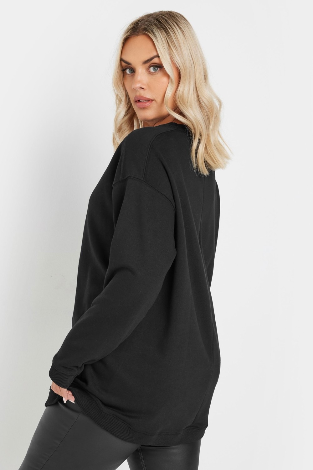 Büyük Beden Kadın Bisiklet Yaka Uzun Kollu Siyah Basic Sweatshirt 303747 Yumuşak Pamuklu Kumaş görsel 5